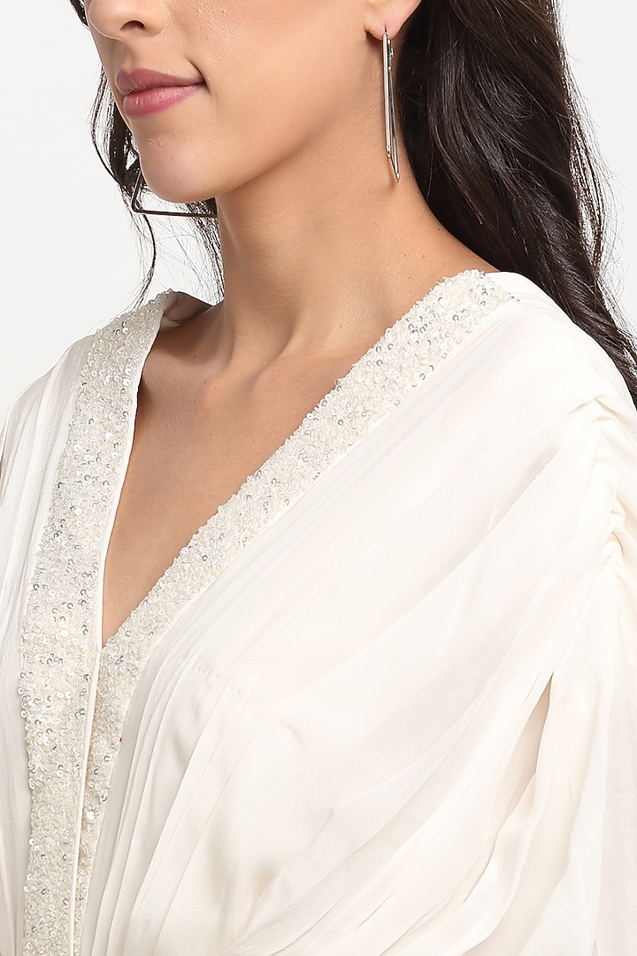 Ivory Embellished Draped Gown by Ewoke at Pernia's Pop Up Shop