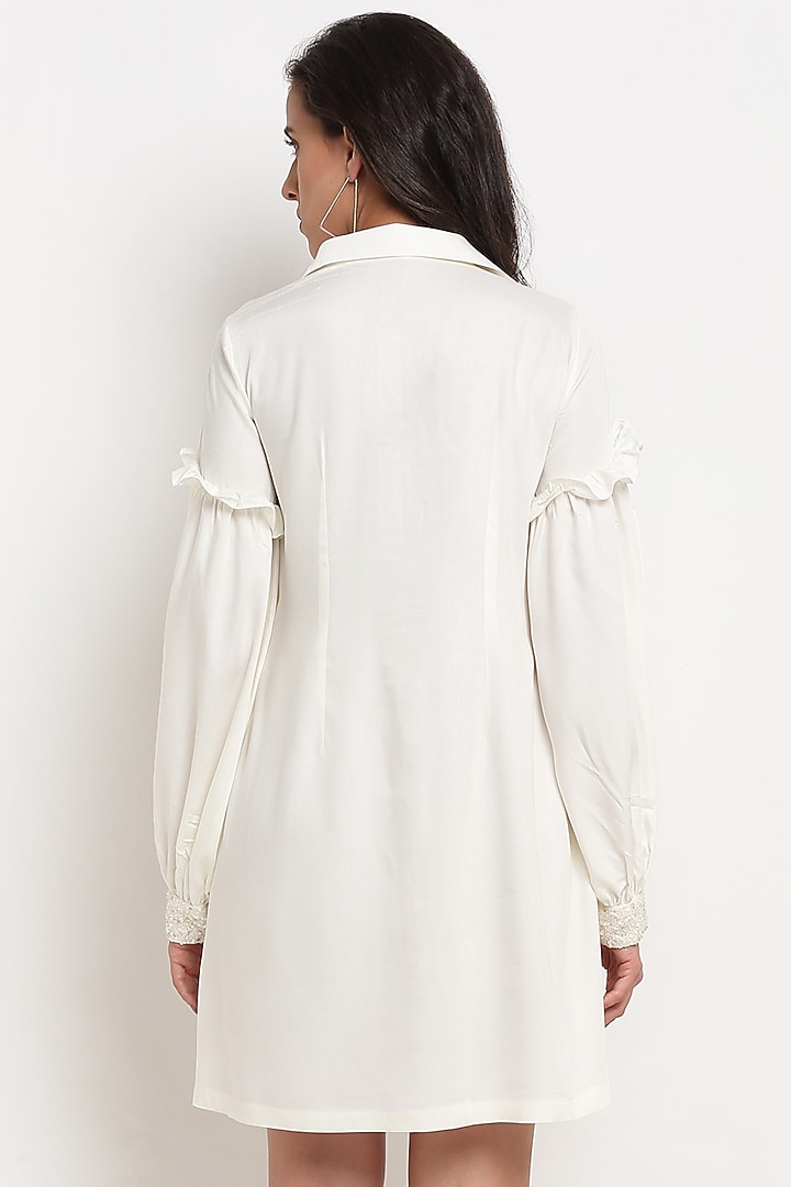 Off-White Hand Embroidered Summer Shirt Dress by Ewoke at Pernia's Pop Up Shop