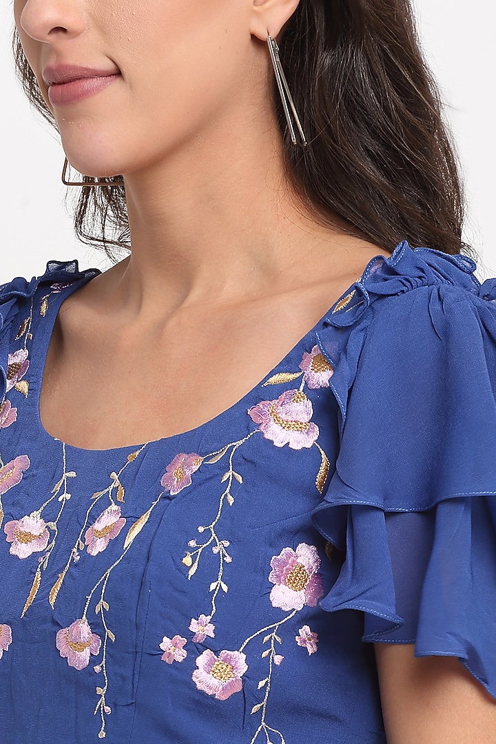 Electric Blue Embroidered Top by Ewoke at Pernia's Pop Up Shop
