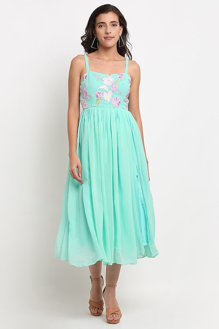 Pastel Blue Embroidered Dress by Ewoke