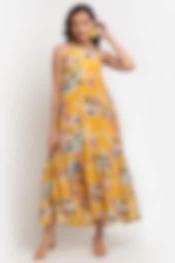 Yellow Crepe MIdi Summer Dress by Ewoke at Pernia's Pop Up Shop