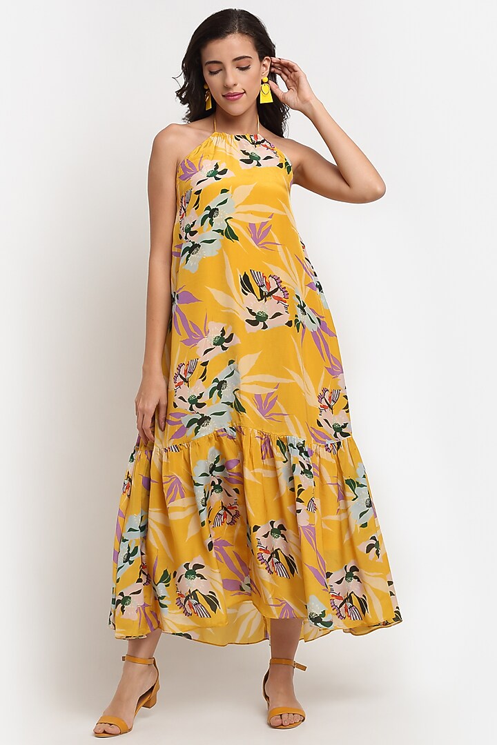 Yellow Crepe MIdi Summer Dress by Ewoke at Pernia's Pop Up Shop