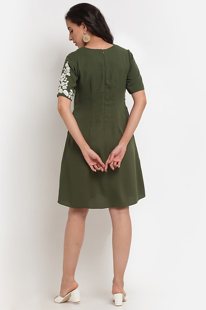 Olive Green Embroidered MIni Summer Dress by Ewoke at Pernia's Pop Up Shop