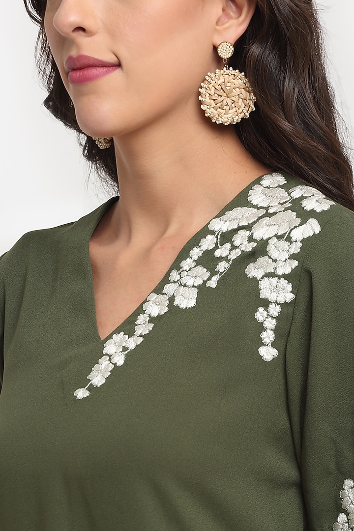 Olive Green Embroidered MIni Summer Dress by Ewoke at Pernia's Pop Up Shop