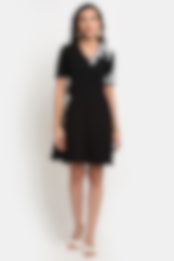 Black Embroidered Mini Dress by Ewoke
