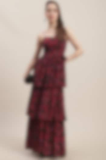 Wine Crepe Floral Printed Maxi Dress by Ewoke at Pernia's Pop Up Shop