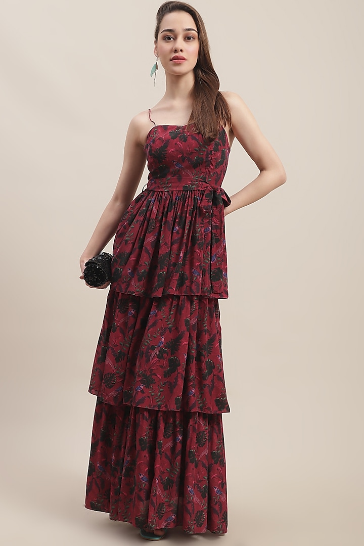 Wine Crepe Floral Printed Maxi Dress by Ewoke at Pernia's Pop Up Shop