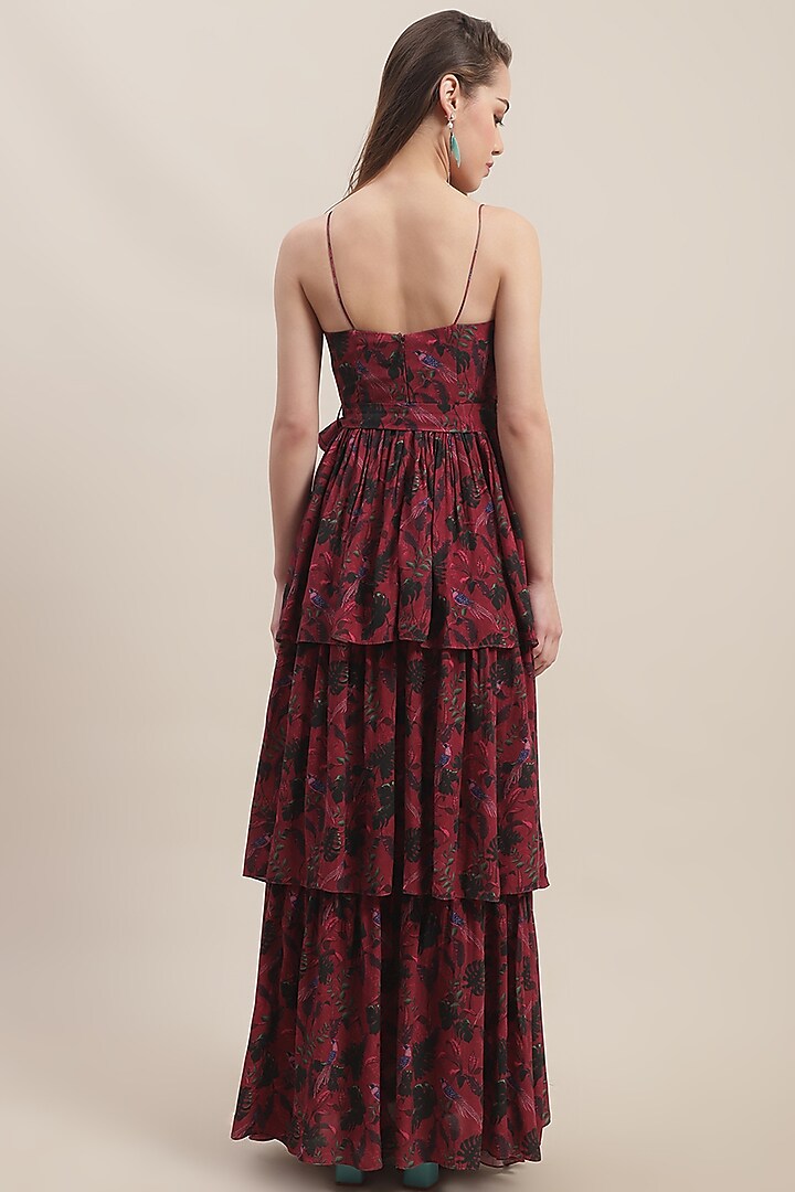 Wine Crepe Floral Printed Maxi Summer Dress by Ewoke at Pernia's Pop Up Shop