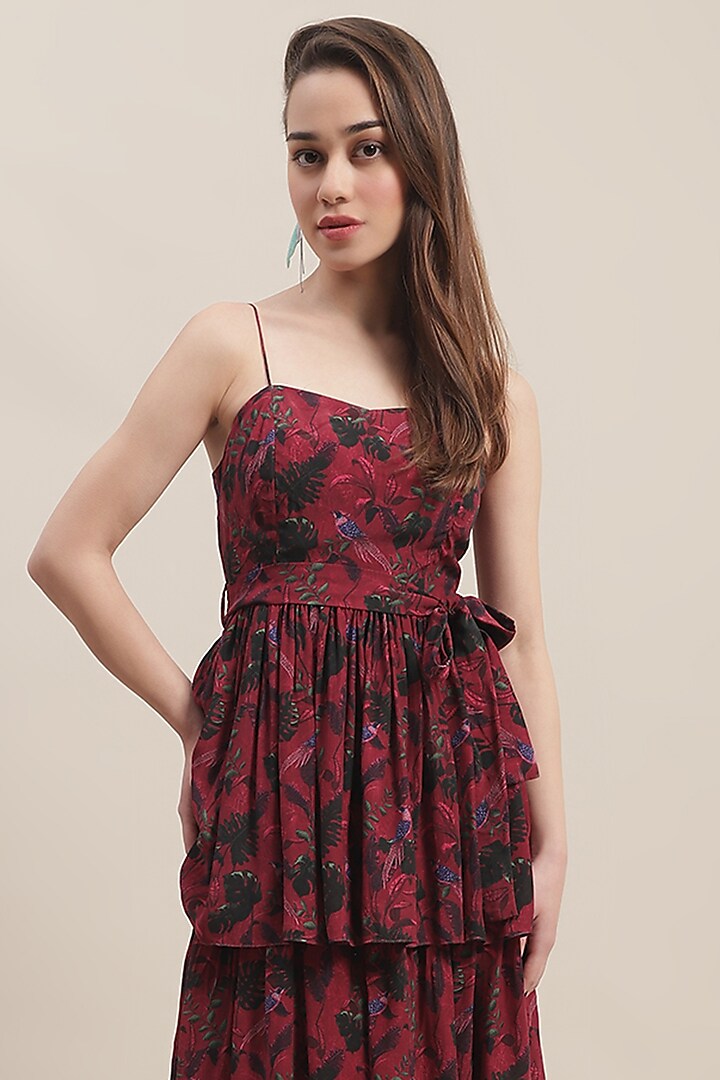 Wine Crepe Floral Printed Maxi Summer Dress by Ewoke at Pernia's Pop Up Shop