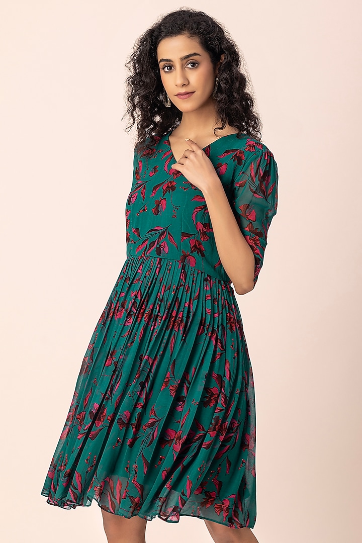 Blue Chiffon Floral Printed Knee-Length Dress by Ewoke at Pernia's Pop Up  Shop 2026