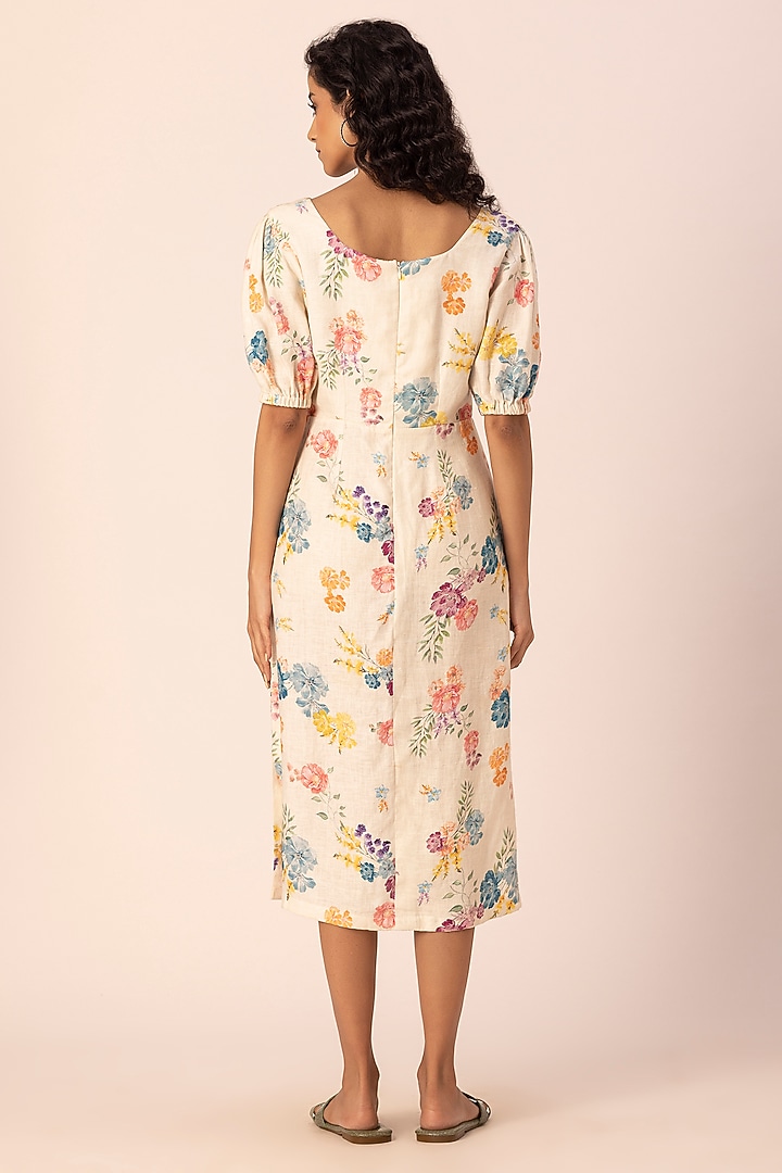 White Hemp Floral Printed Midi Summer Dress by Ewoke at Pernia's Pop Up Shop