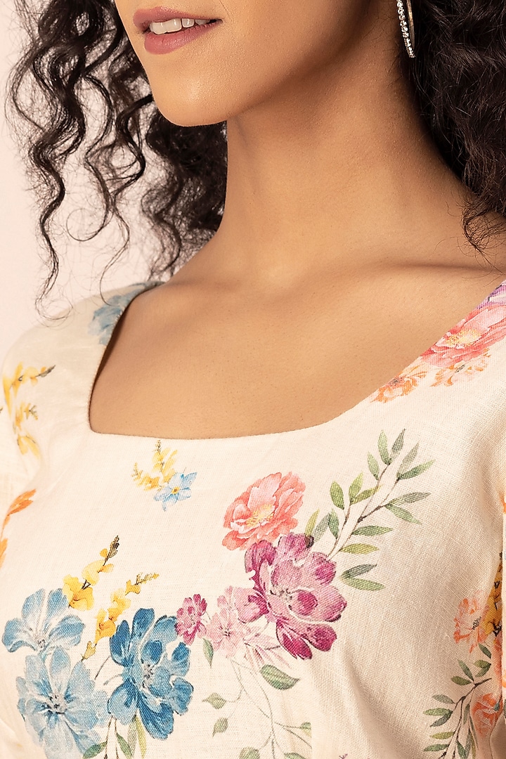 White Hemp Floral Printed Midi Summer Dress by Ewoke at Pernia's Pop Up Shop