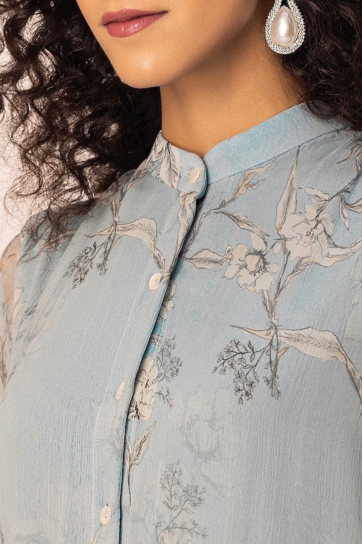 Pastel Blue Chiffon Floral Printed Maxi Summer Shirt Dress by Ewoke at Pernia's Pop Up Shop