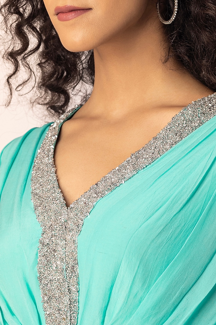 Blue Crepe Cutdana Embroidered Knee-Length Kaftan Summer Dress by Ewoke at Pernia's Pop Up Shop