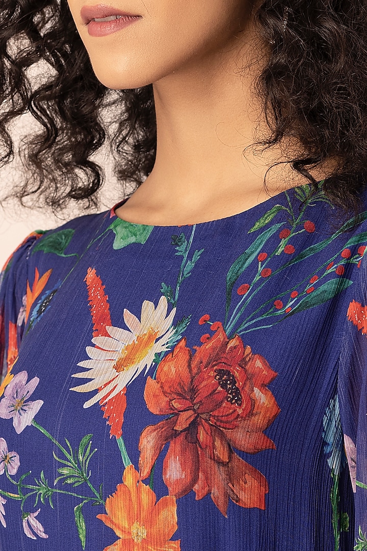Blue Chiffon Floral Printed Midi Summer Dress by Ewoke at Pernia's Pop Up Shop