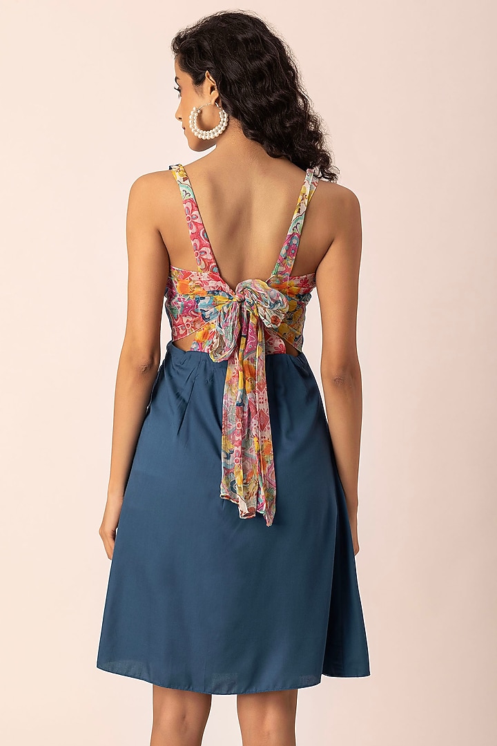 Blue Tencel Knee-Length Printed Summer Dress by Ewoke at Pernia's Pop Up Shop