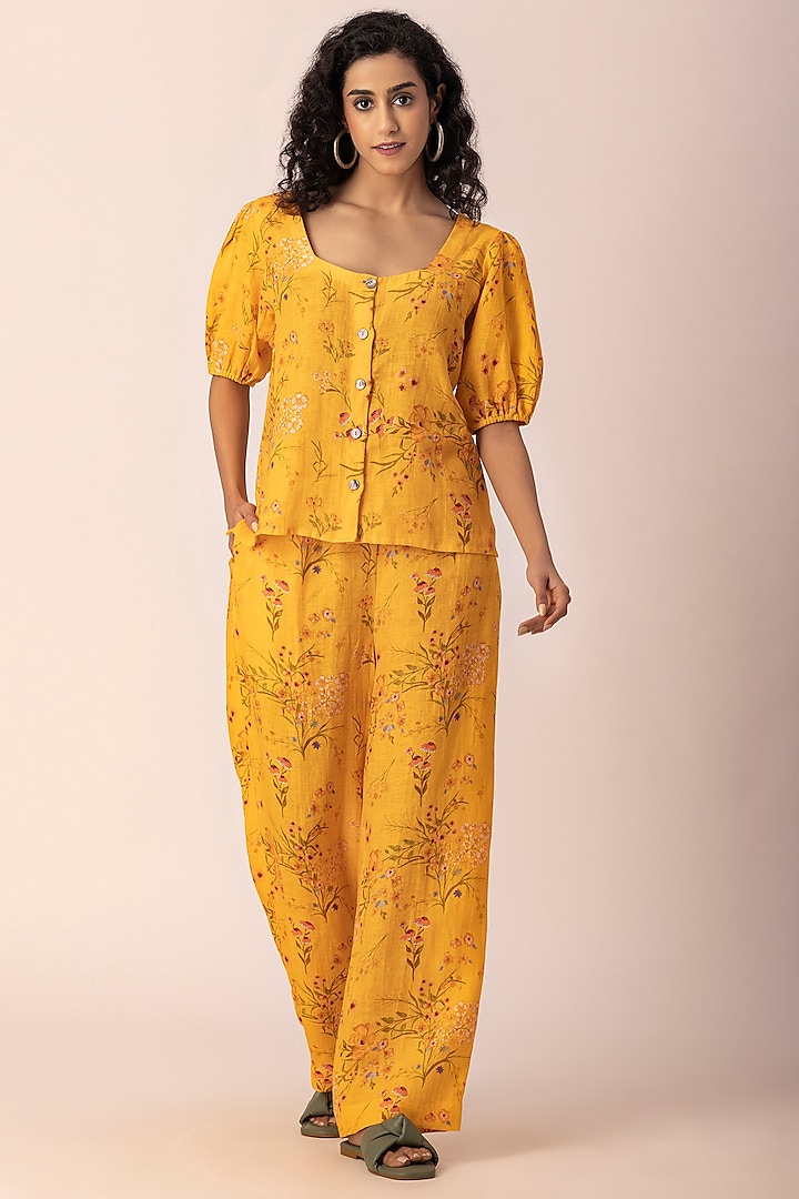 Sunshine Yellow Hemp Floral Printed Co-Ord Set by Ewoke
