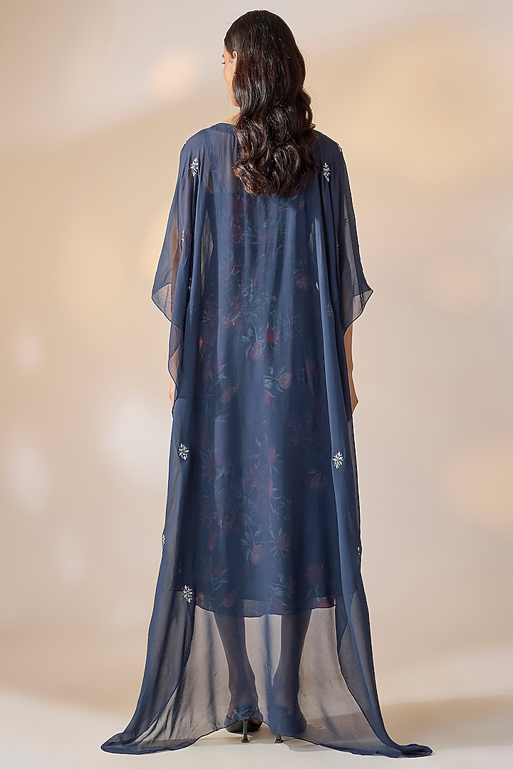 Blue Georgette Floral Slip Summer Dress With Overlay by Ewoke at Pernia's Pop Up Shop
