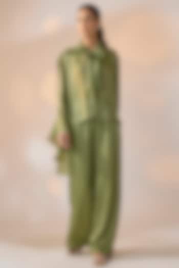 Olive Green Sheer Co-Ord Set by Ewoke at Pernia's Pop Up Shop