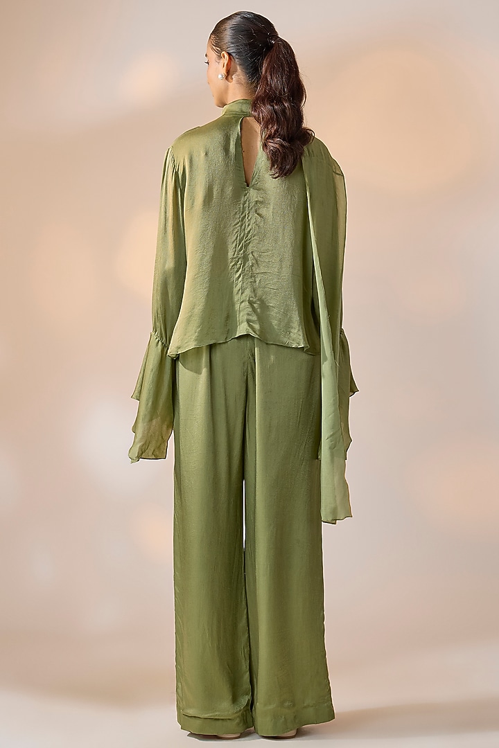 Olive Green Sheer Co-Ord Set by Ewoke at Pernia's Pop Up Shop
