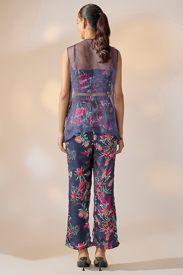 Blue Satin Georgette Hand Embroidered Co-Ord Set by Ewoke at Pernia's Pop Up Shop