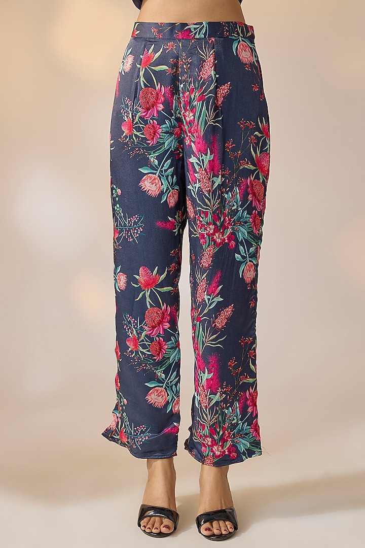 Blue Satin Georgette Hand Embroidered Co-Ord Set by Ewoke at Pernia's Pop Up Shop