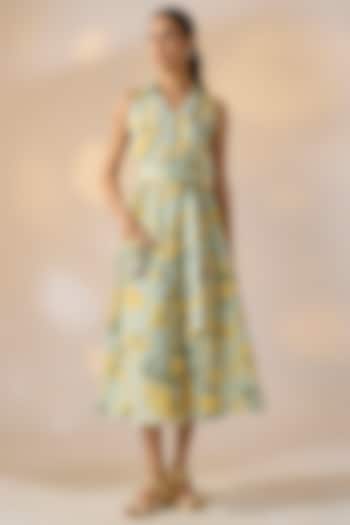 Green Pure Hemp Floral Midi Summer Dress by Ewoke at Pernia's Pop Up Shop