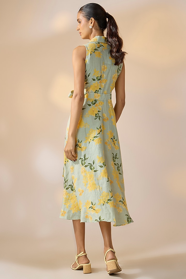 Green Pure Hemp Floral Midi Summer Dress by Ewoke at Pernia's Pop Up Shop