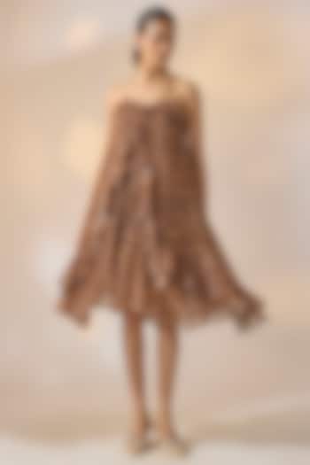 Brown Georgette Marble Printed Summer Dress by Ewoke at Pernia's Pop Up Shop