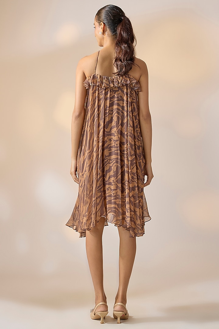 Brown Georgette Marble Printed Summer Dress by Ewoke at Pernia's Pop Up Shop