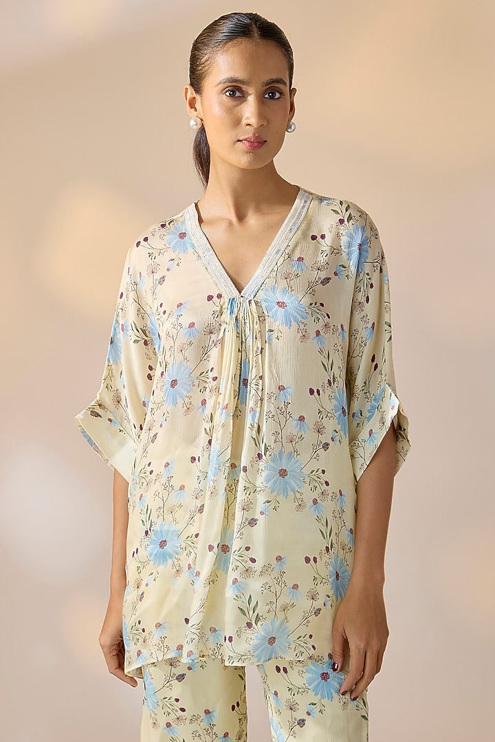 Beige Chiffon Floral Printed Co-Ord Set by Ewoke at Pernia's Pop Up Shop