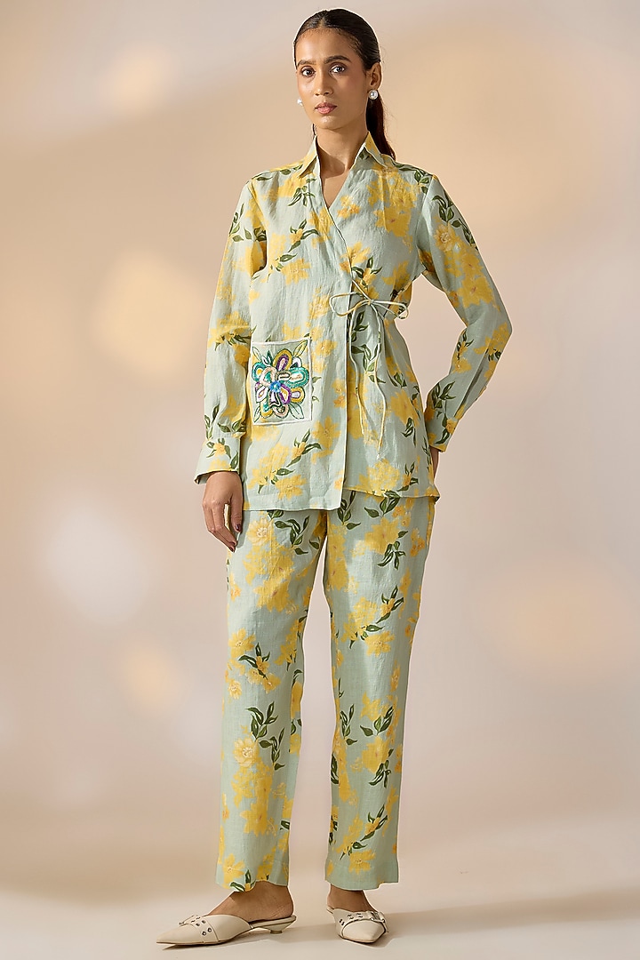 Green Pure Hemp Floral Co-Ord Set by Ewoke at Pernia's Pop Up Shop