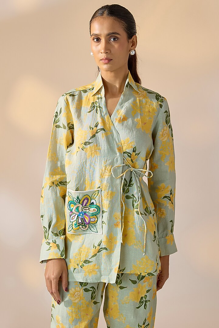 Green Pure Hemp Floral Co-Ord Set by Ewoke at Pernia's Pop Up Shop
