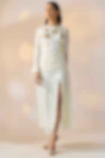 Ivory Satin Sequin Embellished Ruched Summer Dress by Ewoke at Pernia's Pop Up Shop