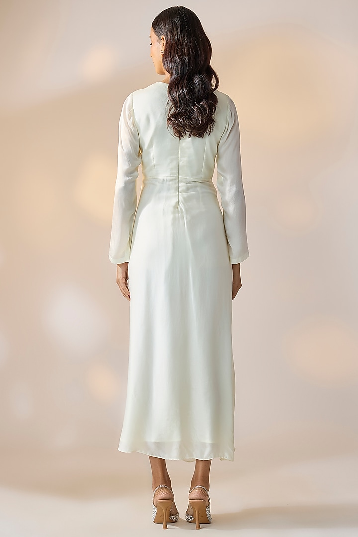 Ivory Satin Sequin Embellished Ruched Summer Dress by Ewoke at Pernia's Pop Up Shop