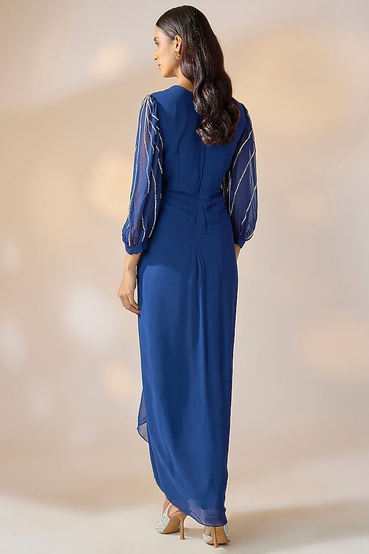 Blue Georgette Sequin Embellished Summer Dress by Ewoke at Pernia's Pop Up Shop