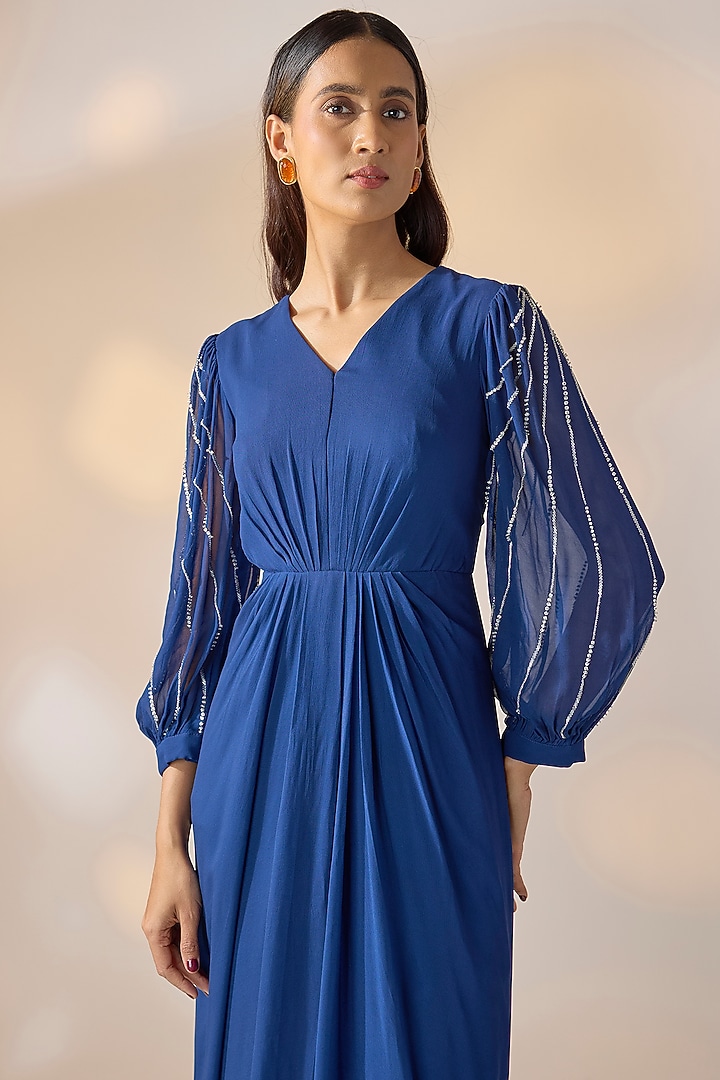 Blue Georgette Sequin Embellished Summer Dress by Ewoke at Pernia's Pop Up Shop