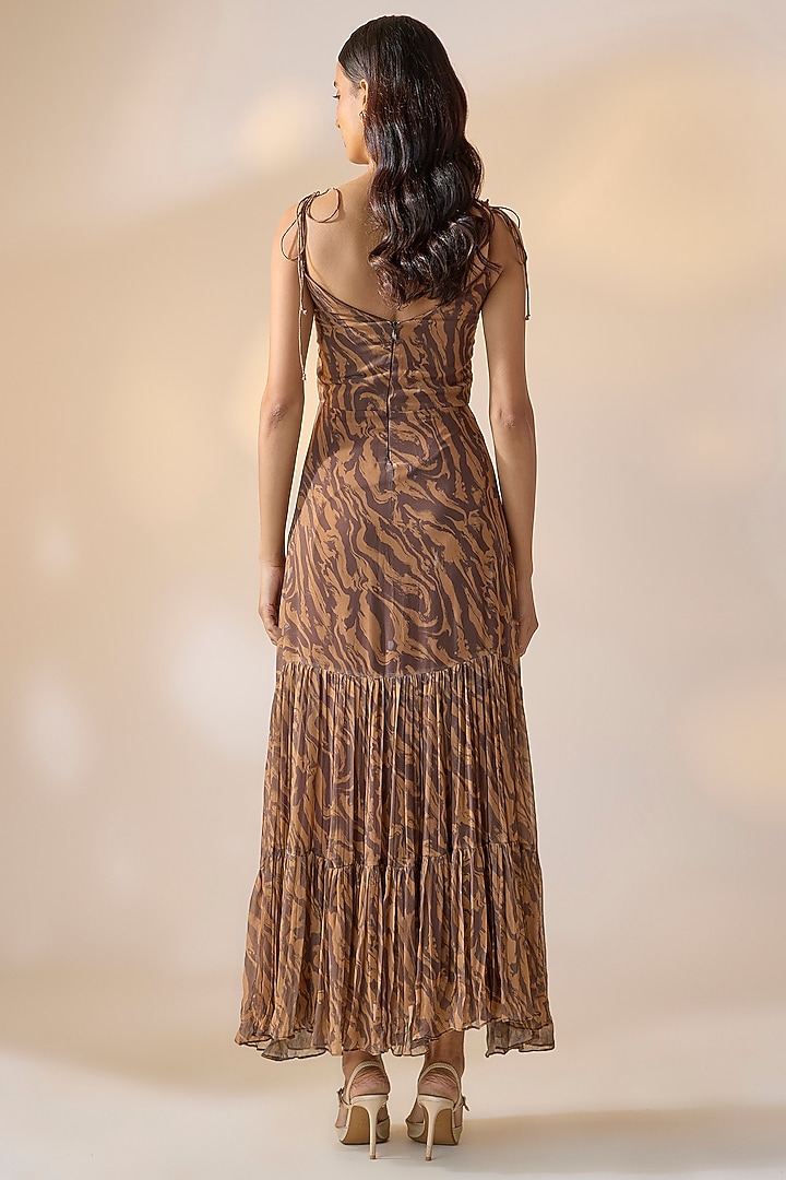 Brown Georgette Marble Printed Maxi Summer Dress by Ewoke at Pernia's Pop Up Shop