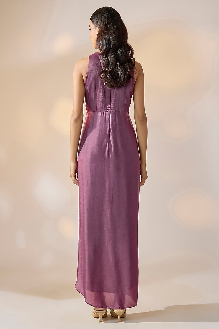 Purple Crepe Floral Embroidered Draped Summer Dress by Ewoke at Pernia's Pop Up Shop