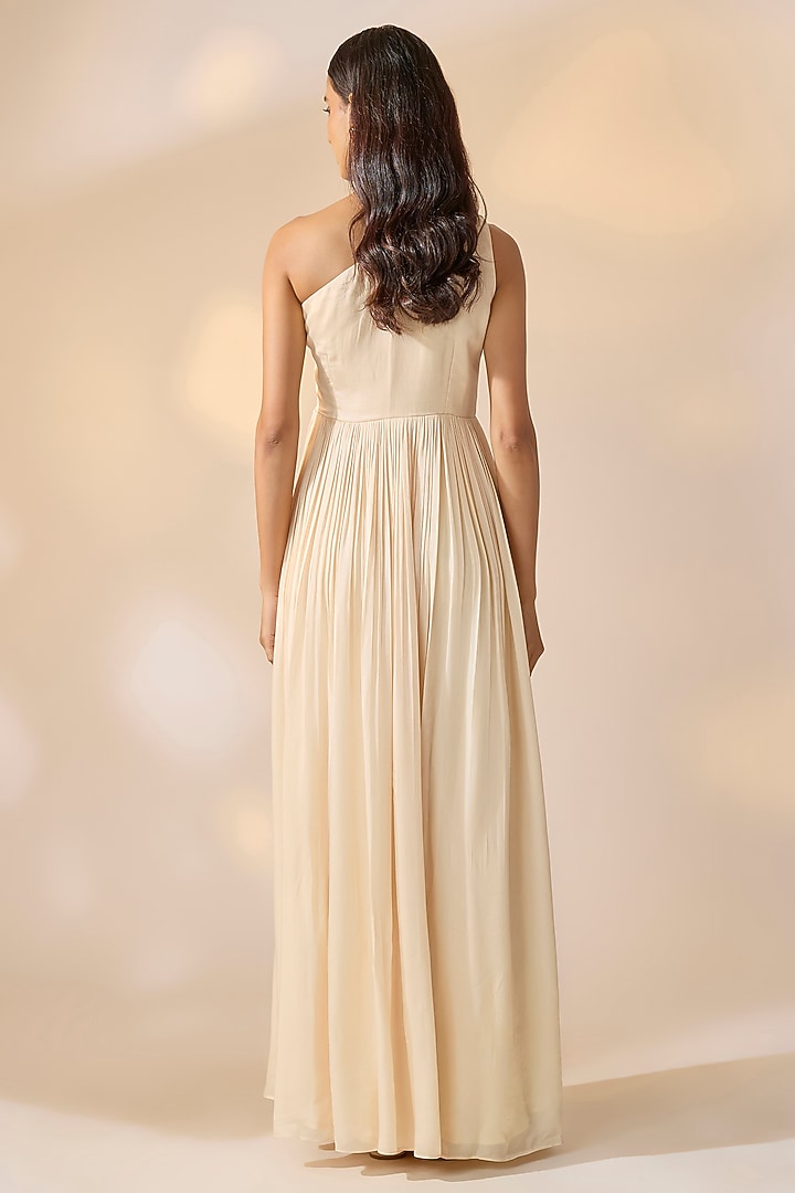 Ivory Georgette Satin Hand Embroidered Party Wear Gown by Ewoke at Pernia's Pop Up Shop