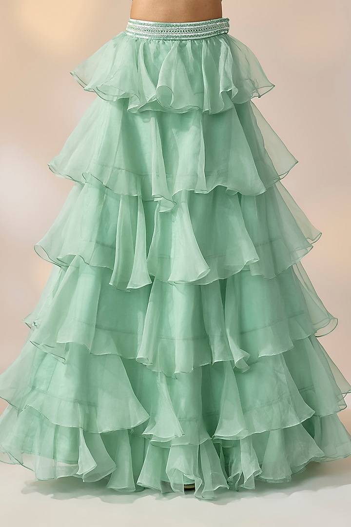 Blue Organza Ruffled Wedding Lehenga Set by Ewoke at Pernia's Pop Up Shop