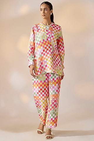 Multi-Colored Pure Hemp Floral Co-Ord Set by Ewoke