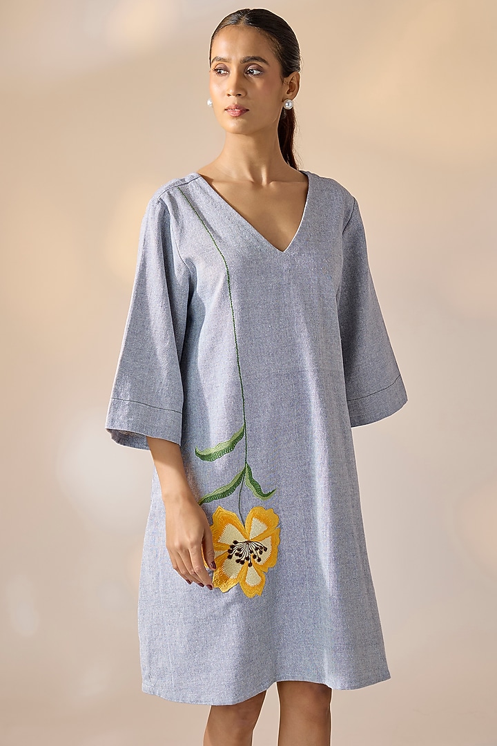 Blue Handwoven Khadi Shift Summer Dress by Ewoke at Pernia's Pop Up Shop