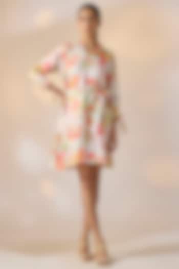 Off-White Pure Hemp Floral Printed Mini Summer Dress by Ewoke at Pernia's Pop Up Shop