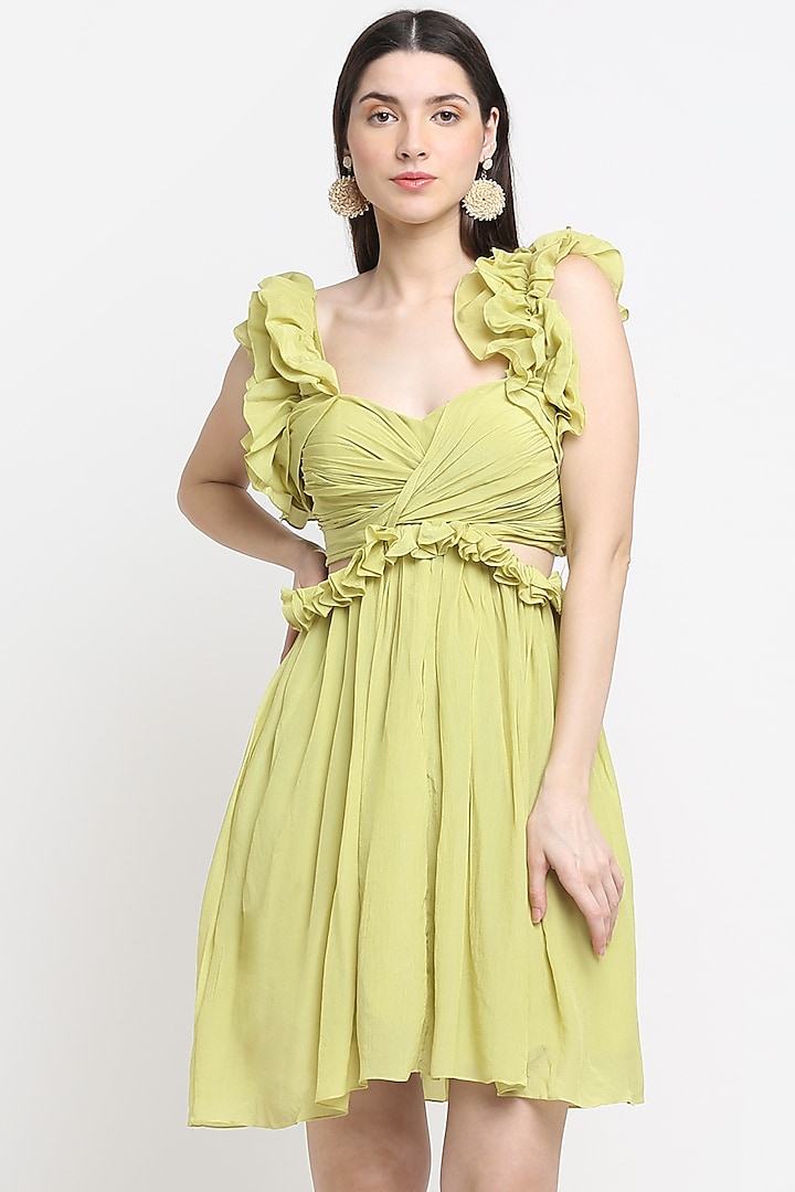 Mehendi Green Georgette Summer Dress by Ewoke at Pernia's Pop Up Shop