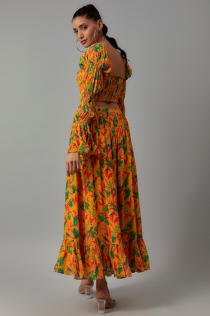 Yellow Crepe Floral Printed Skirt Set by Ewoke at Pernia's Pop Up Shop