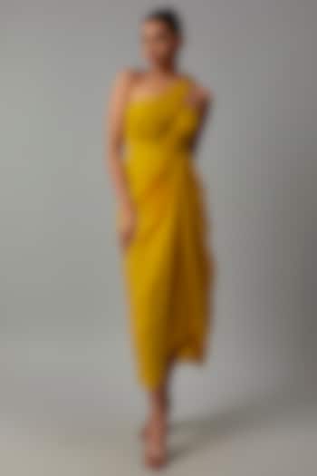 Yellow Crepe Draped Dress by Ewoke