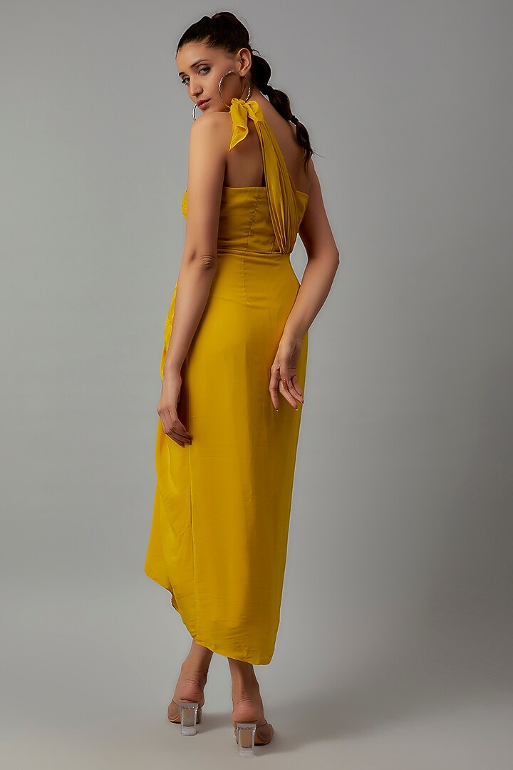 Yellow Crepe Draped Summer Dress by Ewoke at Pernia's Pop Up Shop