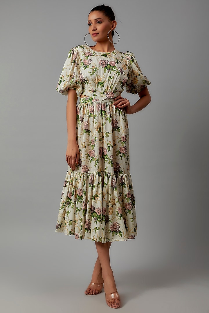 Ivory Tencel Floral Printed Dress by Ewoke at Pernia's Pop Up Shop