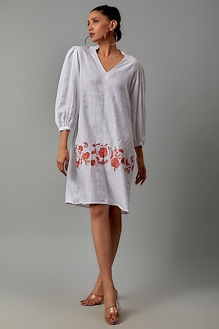 White Hemp Handcrafted Dress by Ewoke